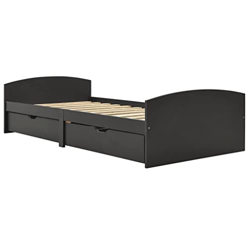 vidaXL Giroletto con 2 Cassetti Grigio in Massello di Pino 90x200 cm