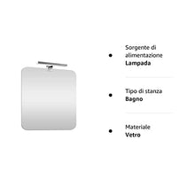 Inbagno Specchio bagno con luce Led 60x90 cm, installazione reversibile, lampada 30 cm a risparmio INCLUSA (Luce Naturale)