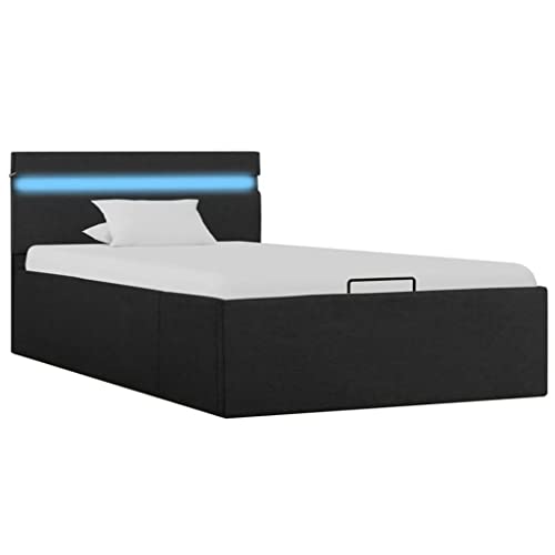 vidaXL Giroletto Idraulico con Contenitore e LED Salvaspazio Robusto a Doghe Letto Imbottito Struttura Telaio Grigio Scuro in Tessuto 100x200cm