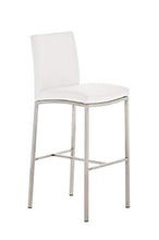 CLP Sgabello Alto Bar Freeport In Similpelle I Sedia Sgabello Design Bancone Imbottito In Acciaio Inox Alt. 76 CM, Colore:bianco