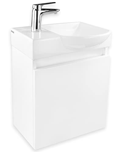 Alpenberger Lavabo con mobiletto, bianco lucido, mobili da bagno preassemblati, set adatto a qualsiasi bagno o camera degli ospiti, design senza tempo