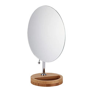 Specchio per Il Trucco alla Moda, Girevole, con Portaoggetti, Base in Legno, Specchio da Barba con Piedistallo da Tavolo, Specchio Cosmetico Ovale per Il Trucco, Design Senza Cornice