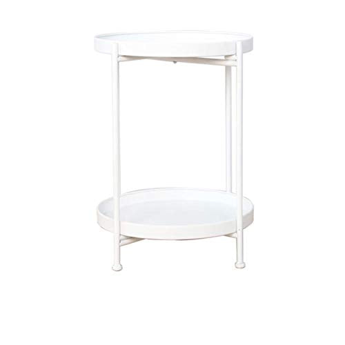 Tavolino Doppio Vassoio In Metallo Pieghevole Per Camera Da Letto Soggiorno Divano Tavolo Ad Angolo Balcone Mini Tavolo Rotondo(Color:bianca)