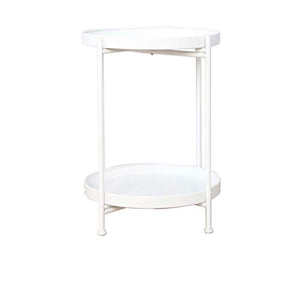 Tavolino Doppio Vassoio In Metallo Pieghevole Per Camera Da Letto Soggiorno Divano Tavolo Ad Angolo Balcone Mini Tavolo Rotondo(Color:bianca)