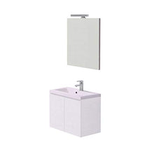 Bricozone Mobile Mobiletto Bagno in Legno Rabat con 2 Ante E Ripiani con Lavabo in Ceramica, Specchio E Lampada LED, Sospeso, Design Moderno, 60 x 46 x 60 Cm Colore Bianco