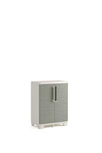 Keter Wood Grain Armadio Basso, Grigio con Porte Imitazione Legno, 68 x 39 x 97 cm