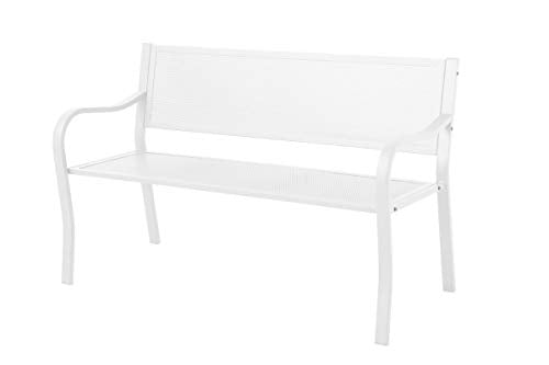 Panchina in Ferro Color Avorio o Antracite con Seduta e Schienale Traforato arredo Bar e casa panchina per Esterni panchina Giardino (Bianco)
