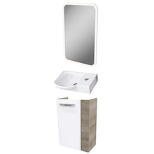 Fackelmann – Set di mobili da Bagno a di Vero Ospiti WC 3 Pezzi 45 cm graueiche Bianco con lavabo sotto Armadio & Ceramica Bacino & LED Specchio Element