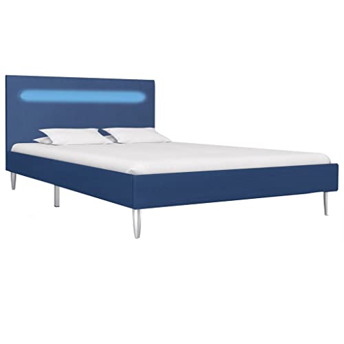 vidaXL Giroletto con Luci LED Imbottito Classico Elegante Telaio Letto Struttura in Ferro Verniciato Testata in MDF Blu in Tessuto 120x200 cm