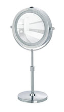 WENKO LED Specchio da appoggio Lumi - ingranditore 5x, superficie specchiante ø 17.5 cm 500 % ingrandimento, Acciaio, 21 x 38-49 x 13.5 cm, Cromo