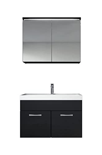 Mobile da bagno paso 02 80 cm lavabo nero lucido - Armadietto a specchio mobiletto lavabo mobili