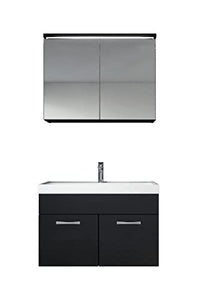 Mobile da bagno paso 02 80 cm lavabo nero lucido - Armadietto a specchio mobiletto lavabo mobili