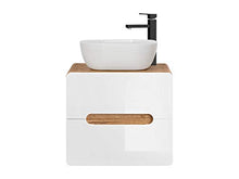 COMAD Lavabo Aruba con lavabo da appoggio, larghezza 60 cm, rovere americano, bianco lucido