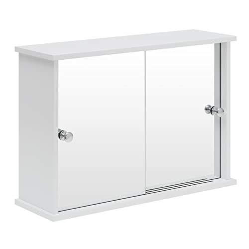 EUGAD Mobiletto Pensile da Bagno con Specchio Armadietto Bianco Lucido da Lavabo con Due Porte 55x14x36cm 0021WY