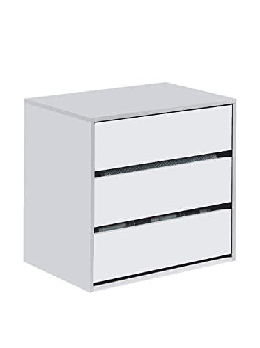 Habitdesign Cassettiera a Tre cassetti in Bianco Opaco, Dimensioni: 60 cm (Larghezza) x 57 cm (Altezza) x 44 cm (profondità)