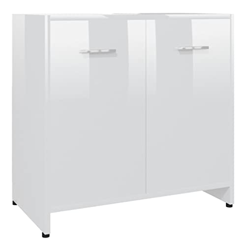 vidaXL Armadio da Bagno Armadietto Mobiletto Madia Arredo Mobile Scaffale Dispensa Scaffalatura Arredamento Bianco Lucido in Truciolato
