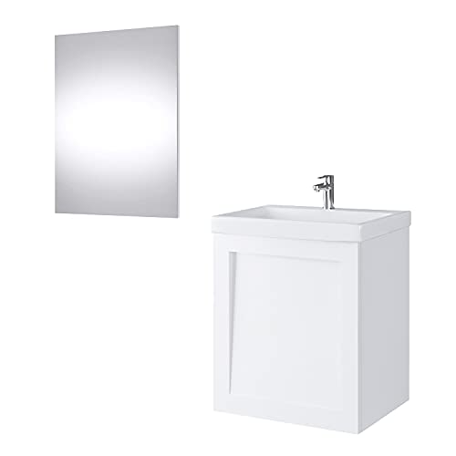 Planetmöbel Mobiletto per lavabo in ceramica, a specchio, 50 cm, opaco (bianco opaco)