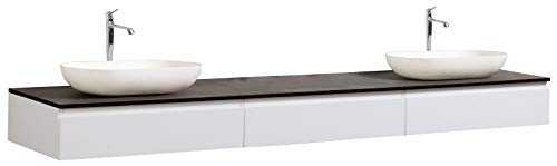Composizione di mobili Vision 2250 bianco opaco - specchio e lavabo da appoggio a scelta, Coperchio piletta supplementare:senza coperchio supplementare, Lavabi:Senza lavabo