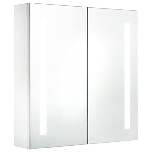 vidaXL Armadietto Bagno con Specchio e Luci LED con Ante e Ripiani Interni Elegante Moderno Funzionale Mobiletto Pensile 60x14x62 cm MDF e Melamina