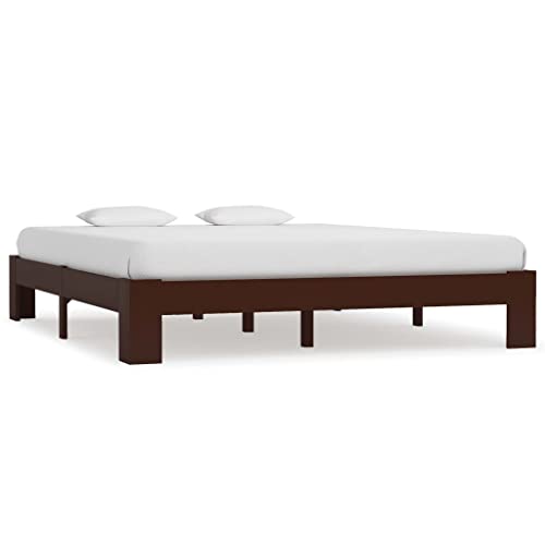 vidaXL Giroletto Classico Elegante Robusto Struttura Telaio Letto Marrone Scuro 160x200 cm con Testiera Doghe in Compensato Legno Massello Pino