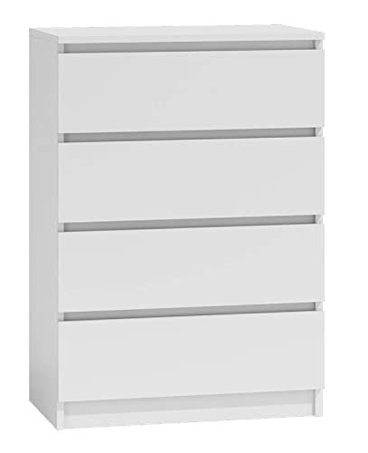 NOXEN - Cassettiera M4 70, colore: bianco, arredamento per camera da letto, utilizzabile come credenza, quattro cassetti, comodino e portaoggetti per casa, soggiorno e corridoio