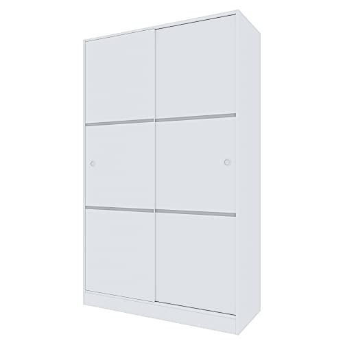 Armadio Reus Guardaroba Armadietto Robusto Resistente Multiuso con 1 Barra Appendiabiti 2 Ante Scorrevoli 4 Ripiani Arredo Camera da Letto Arredamento 200 x 120 x 50 Cm Colore Bianco Lucido