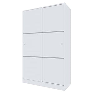 Armadio Reus Guardaroba Armadietto Robusto Resistente Multiuso con 1 Barra Appendiabiti 2 Ante Scorrevoli 4 Ripiani Arredo Camera da Letto Arredamento 200 x 120 x 50 Cm Colore Bianco Lucido
