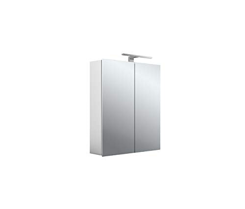 Emco MEE - Armadietto a specchio con illuminazione da incasso (60 cm di larghezza), specchio da bagno di alta qualità con presa, armadio da bagno con 2 ante, bianco neutro
