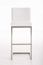 CLP Sgabello Alto in Acciaio Inox Paros in Stoffa I Sgabello Bar Imbottito Alt. 77 CM I Sedia Cucina Design con Schienale, Colore:Bianco