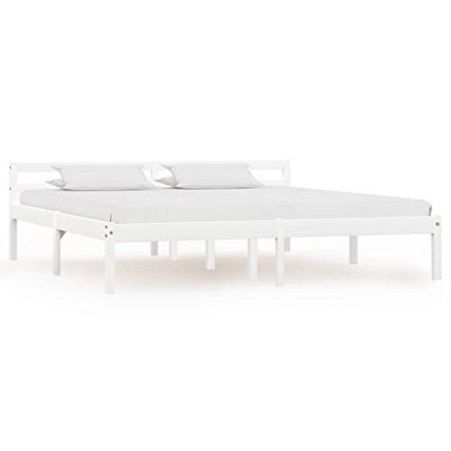BIGTO - Struttura per letto in legno di pino massiccio, per camera da letto, stile A, 180 x 200 cm, colore: Bianco