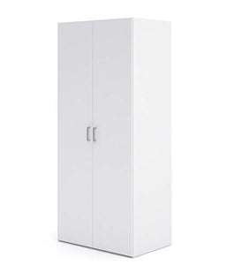 Dmora Armadio Guardaroba Ante battenti con Due Ripiani Interni e Barra Appendiabiti, Colore Bianco, cm 77 x 175 x 49, Pannello truciolare melaminico