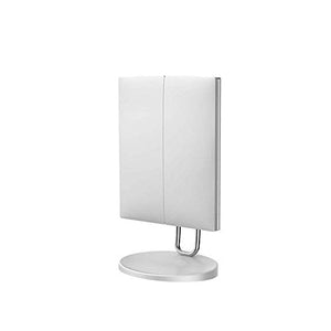 Specchio cosmetico, specchio da trucco illuminato a tre ante, touch screen e specchio ingranditore 3X / 2X / 1X, specchio per il trucco da tavolo con due modalità di alimentazione, specchio cosmetico