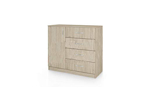 Arredodacasa.com Comò Con Anta A Sinistra E Quattro Cassetti Con Maniglia A Destra Cassettiera Per Camera Da Letto Rovere Rovere Chiaro CI3008 (ROVERE CHIARO)