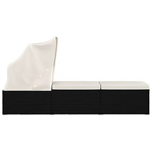 vidaXL Lettino Prendisole Regolabile con Tettuccio e Cuscino Foderato Sdraio Doppio Chaise Longue Telaio in Acciaio Bianco Crema in Polyrattan