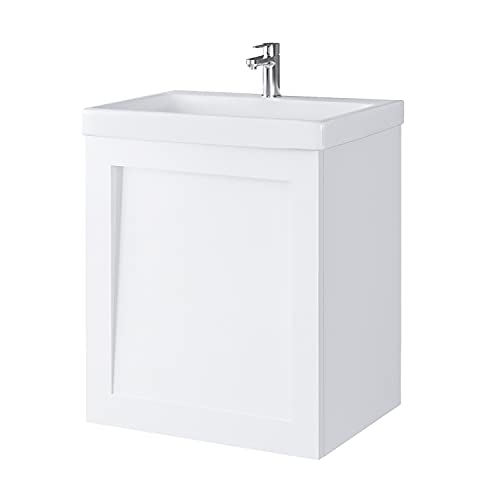 Planetmöbel Mobiletto da bagno in ceramica per ospiti, 50 cm (bianco opaco)
