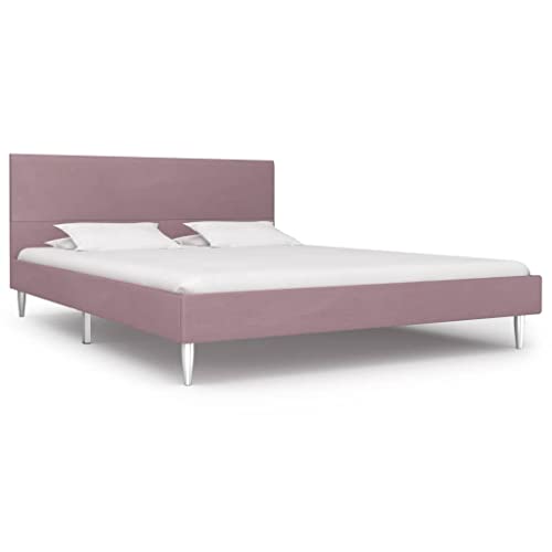 vidaXL Giroletto Imbottito Classico Elegante Telaio Letto Struttura in Acciaio e Legno Gambe in Ferro Rosa in Tessuto 160x200 cm