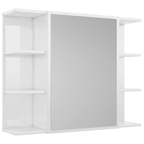 vidaXL Armadietto a Specchio Specchiera Mobiletto Arredamento Pensile Scaffale Bagno Dispensa Mobile Muro Sospeso Bianco Lucido in Truciolato