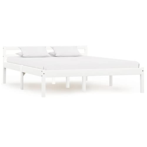 vidaXL Giroletto Classico Elegante Robusto Struttura Telaio Letto Bianco 120x200 cm con Testiera e Doghe in Compensato Legno Massello Pino
