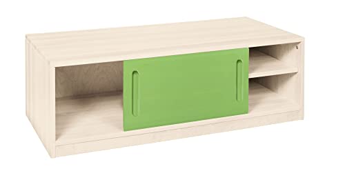 BioKinder Lina Credenza Credenza Box Letto Comodino con Porta Scorrevole in Legno massello di Pino 120 x 55 x 40 cm smaltato Bianco, Frontale smaltato Verde smaltato