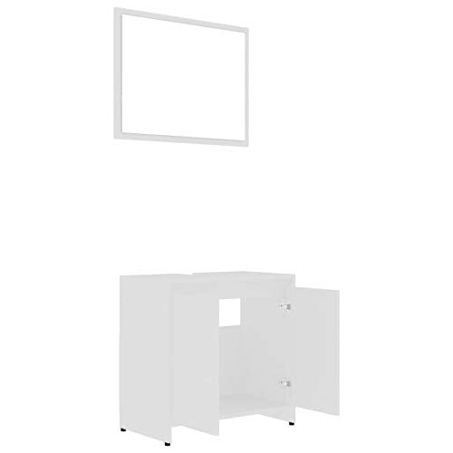 Festnight Armadio da Bagno Bianco con 2 Ante | Armadietto da Bagno | Mobile a Terra Sottolavabo | Mobiletto Sottolavandino 60x33x58 cm in Truciolato, Include:1 Comodino,1 Specchio