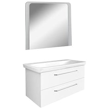 Fackelmann Set di mobili da bagno bianco lucido, 3 pezzi Lavandino in ceramica da appendere Milano 100 cm & specchio da bagno a LED
