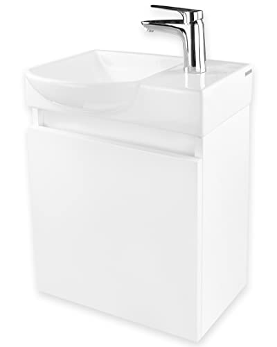 Alpenberger WC per ospiti, lavabo in ceramica con mobiletto bianco lucido, design moderno e senza tempo