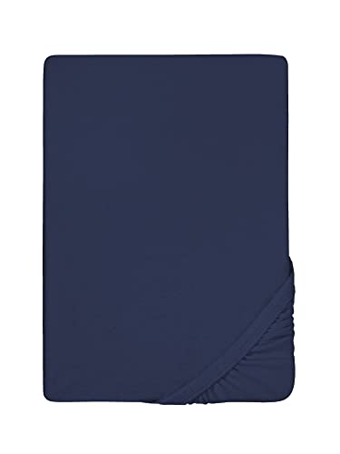 Biberna 0012344 Lenzuolo Frottee-Stretch (Altezza Materasso max. 22 cm) 1X 90X190 cm > 100X200 cm, Marino