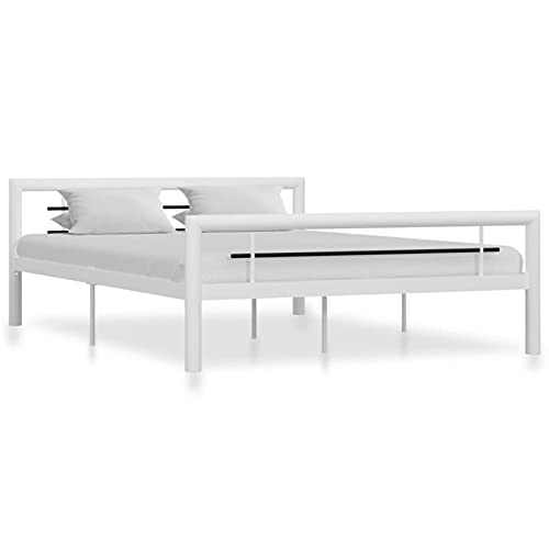 Tidyard Struttura Letto Singolo in Metallo Bianco con Doghe 140x200 cm,Giroletto Singolo in Metallo con Doghe 140x200 cm,Telaio Letto Singolo in Metallo con Doghe,Letto Bianco Moderno