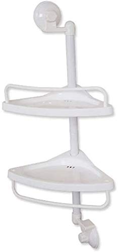 UWY No Foratura Bagno Mensola angolare Parete Doccia Caddy Aspirazione per WC Supporto Bianco Supporto da Cucina Staffa di Scarico a 2 Livelli Cestello portaoggetti in plastica Regolabile Scaric