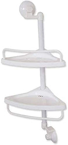 UWY No Foratura Bagno Mensola angolare Parete Doccia Caddy Aspirazione per WC Supporto Bianco Supporto da Cucina Staffa di Scarico a 2 Livelli Cestello portaoggetti in plastica Regolabile Scaric