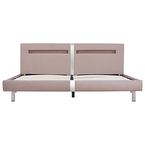 vidaXL Giroletto con Luci LED Imbottito Classico Elegante Telaio Letto Struttura in Ferro e MDF Gambe in Acciaio Cappuccino in Tessuto 160x200 cm