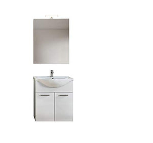 MaMa Store SARA 75 Mobile sospeso / a Terra con 2 Ante, lavabo e Lampada, L. 75 cm x P. 50 cm x H. 79 cm, Bianco Lucido Laccato, MDF