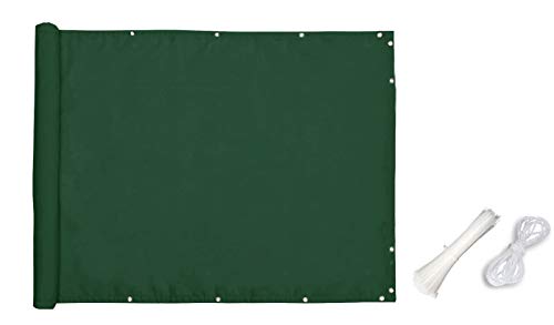 Ommda Paravento Frangivento Balcone Impermeabile 95% Protezione Antipioggia Solare Anti HDPE UV per Protezioni Copertura Balconi con Corda in Nylon e Fascetta,su Misura,185 g/m²,Verde Scuro,0.9x3m