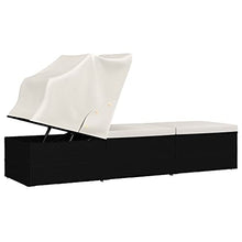 vidaXL Lettino Prendisole Regolabile con Tettuccio e Cuscino Foderato Sdraio Doppio Chaise Longue Telaio in Acciaio Bianco Crema in Polyrattan